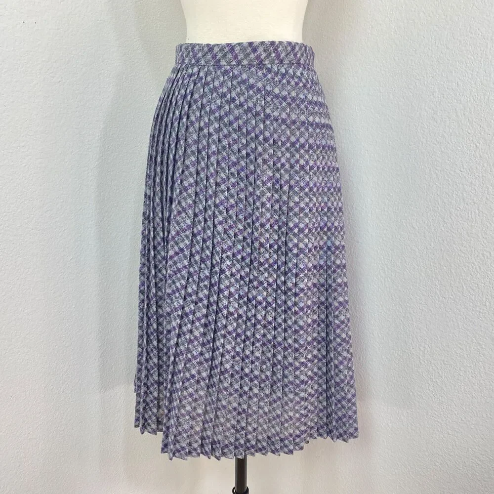 Vintage 80s Two-Piece Skirt & Blouse Med 8 Julie Miller Purple Plaid Lightweight